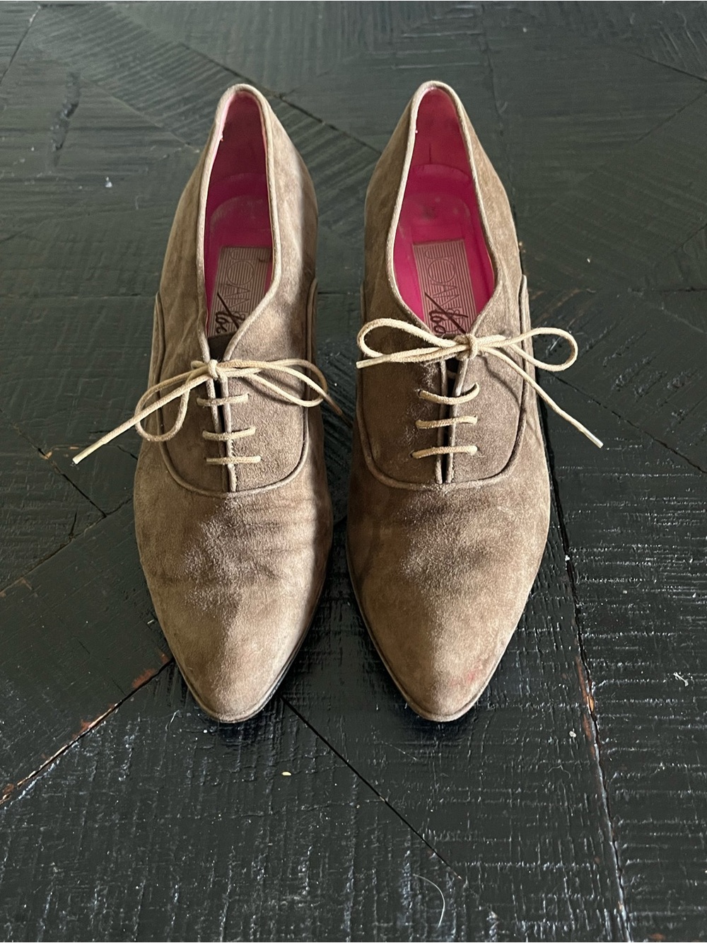 Joan & David Vintage Brown Suede Lace Up Oxfords Size 10 Made in Italy